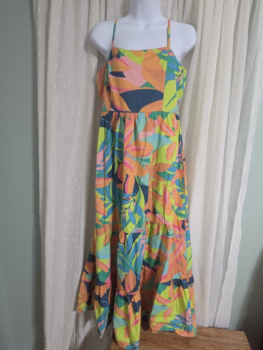 Sincerely Jules Neon Tropical Leaf Maxi Dress - Pink, Green, Blue, Orange